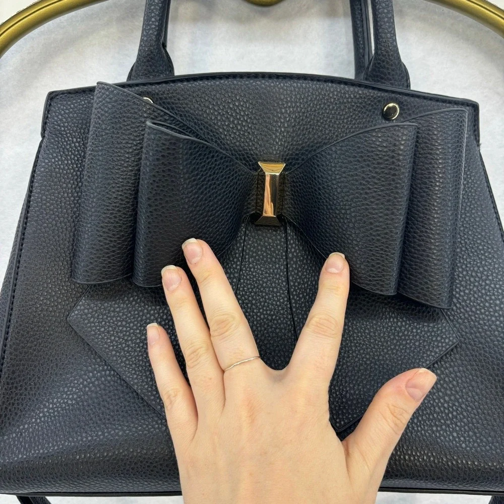Crossci Black Satchel Bow Accent Shoulder Bag Purse Handbag Glam Feminine